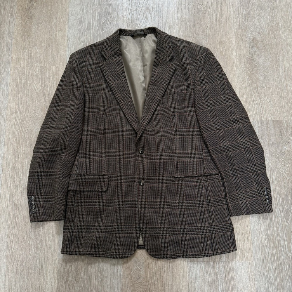 JOS A BANK Brown Herringbone Glen Plaid Sport Jacket Men's Size 44R Wool Grandpa